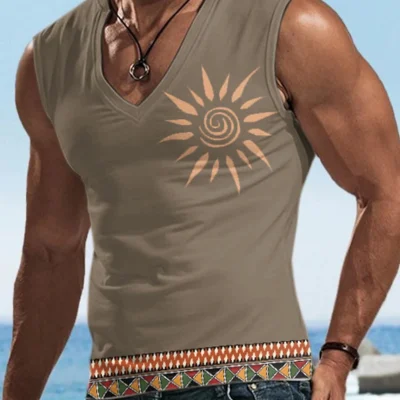 "Muška majica bez rukava s printom uzorka za leto za sport, trčanje i teretanu"