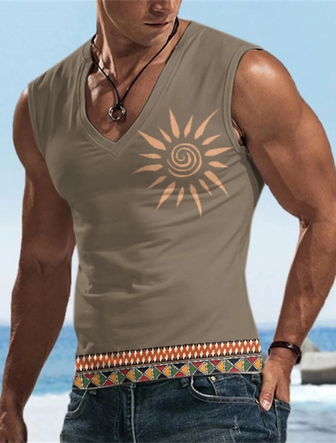 "Muška majica bez rukava s printom uzorka za leto za sport, trčanje i teretanu"