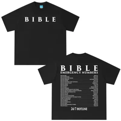Biblijski brojevi za hitne slučajeve na duhovitom majici.