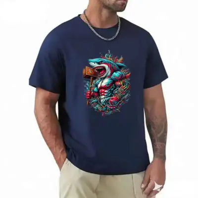 Muška letnja pamučna štampana kružna okovratna majica.