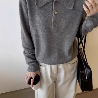 Kasimirski džemper sa poluotvorenim okovratnikom za žene - 5 reci