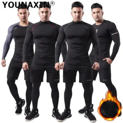 Toplo-mekani muški sportski komplet: majica, helanke i šorc za zimski trening