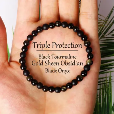 Zlatni Obsidijan Trogna Zaštita Narukvica