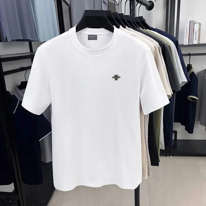 Kvalitetna svilena pamučna majica sa printom i aplikacijom pčele - muška sportska majica. Luxurious Silk Bee Print T-shirt - Slika 2