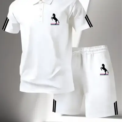 "Muški kratkoukrasni 3D polo šorts set"