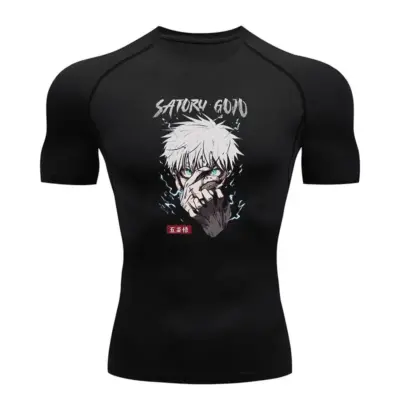 Muskica Anime Kompresiona Majica za Teretanu Trcanje Fitnes Kratkih Rukava Dihtujucih Letnja XL