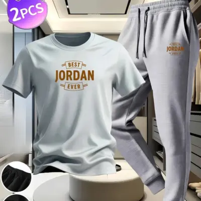 Novo muško pamučno odelo sa kratkim rukavima i dugim pantalonama - sa jedinstvenim printom za efekat sužavanja