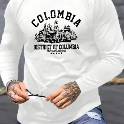 Muška majica sa kolumbijskim arhitektonskim uzorkom u jesen/zimu, dugim rukavima i okruglim izrezom od 100% pamuka.