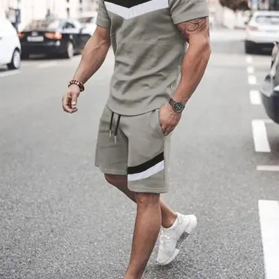 height  Muški sportski komplet sa šortsem i majicom sa printom - Lagan i moderan