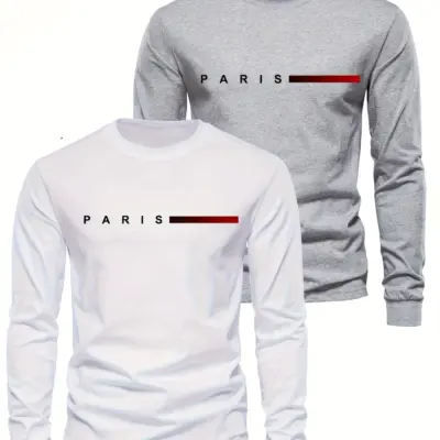 Pariz: Muška pamučna majica dugih rukava s atraktivnim printom