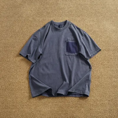 Novo letnje američko teškaško kratkoročno majica sa okruglim izrezom i džepom za dekoraciju - muška moda od 100% pamuka za opušteni sportski stil