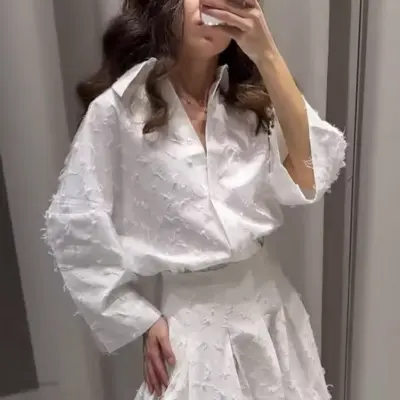 Elegantni beli komplet sa resama za žene - Letnja kancelarijska kombinacija.