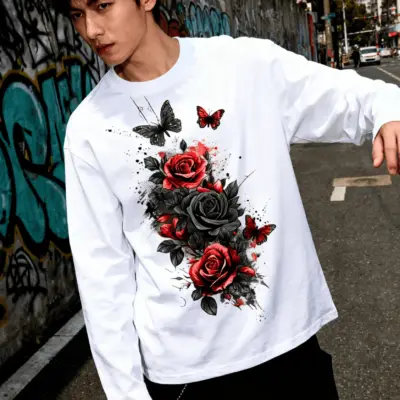 "Moderne majice za parove sa printom ruže i leptira, dugih i kratkih rukava"