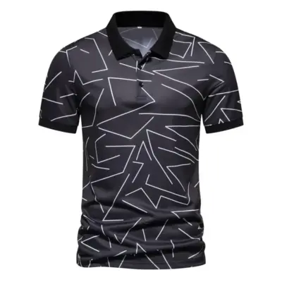 Geometrijski muška polo majica - kratki rukav, kontrastni ovratnik, smart top