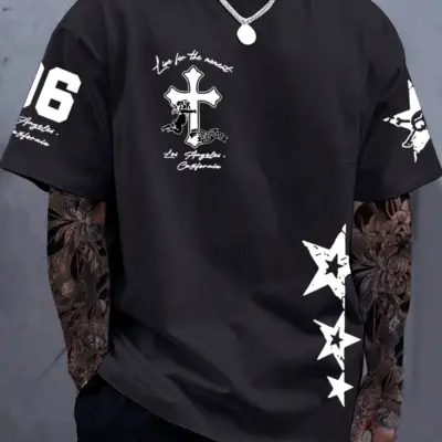 Muška majica sa 3D printom slova i udobnim, laganim materijalom