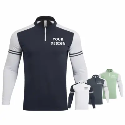 DIY Sports Shirt Men Half-zipper Long-sleeved Gym Top