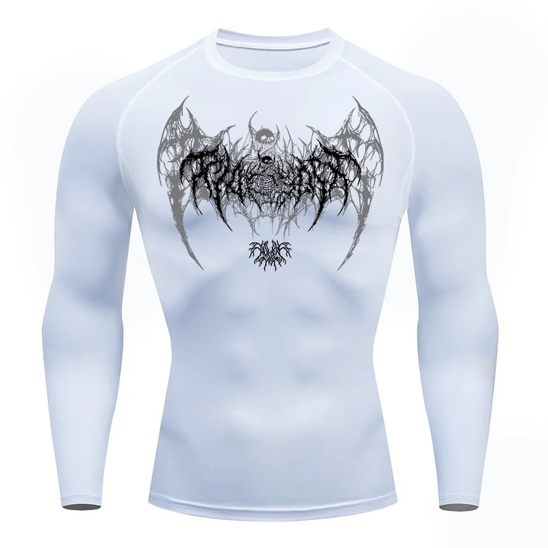 Skulls Compression Workout Shirt Men Spring Tops - Slika 3