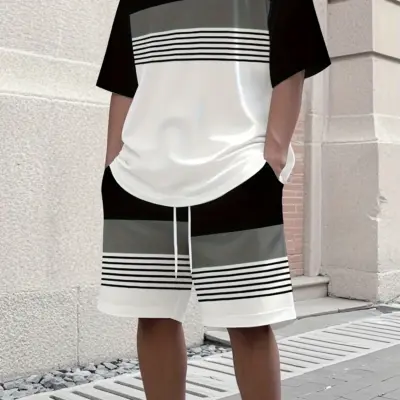 Muški sportski set kratkih rukava sa okruglim izrezom i šortsem - letnja majica u veličini plus.