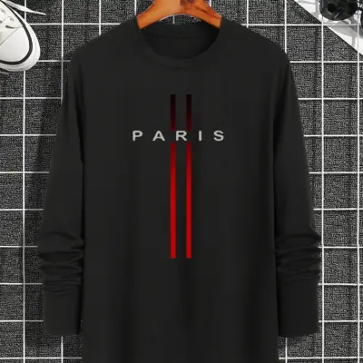 "Muški pamučni duks sa dugim rukavima i Paris printom"