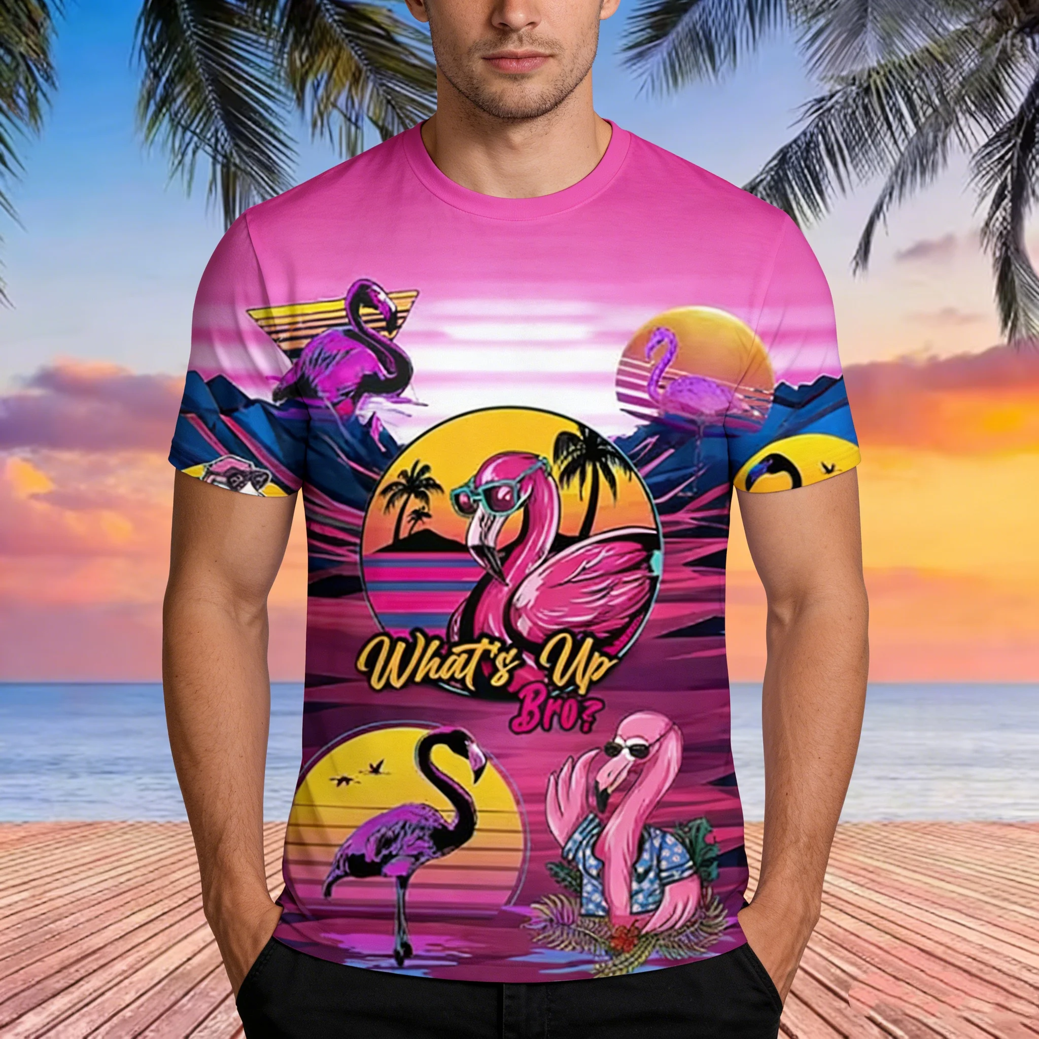 Flamingo Print Summer T-Shirt - Slika 5