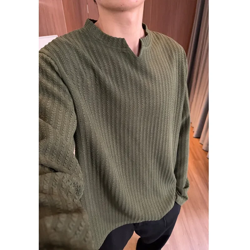 -shirt Korean Casual V-neck Long Sleeve T-shirt - Slika 2