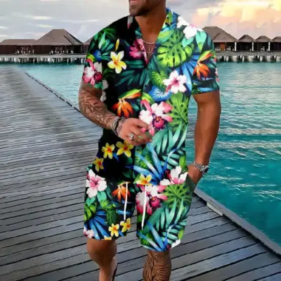 Havajka majica šortsevi palme flamingo 3D print casual letnji odevni set muškarci.