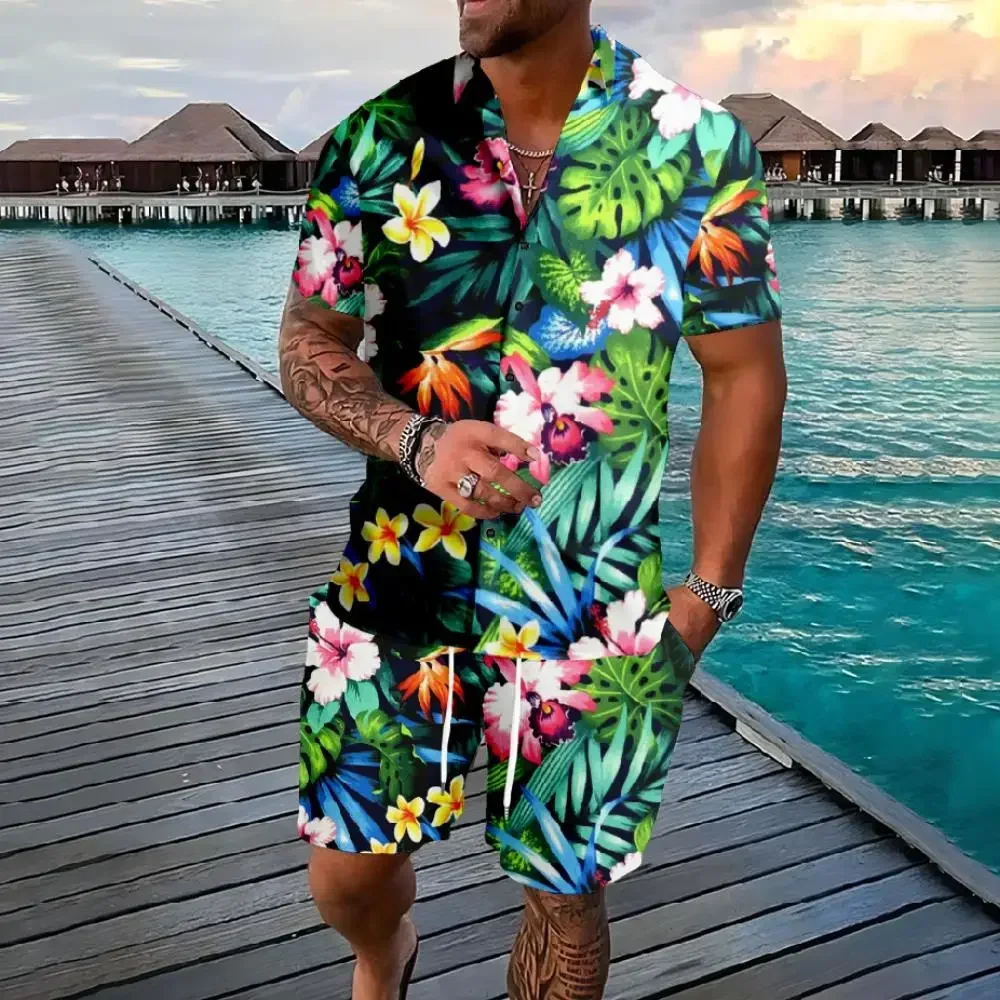 Havajka majica šortsevi palme flamingo 3D print casual letnji odevni set muškarci.