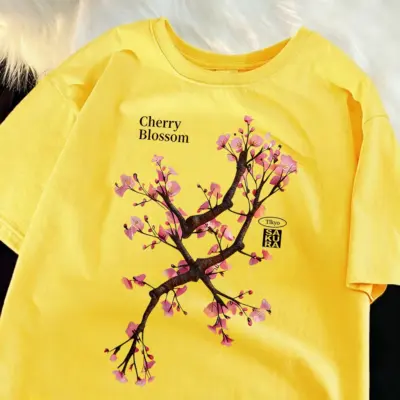 "Cotton Cherry Blossom Retro T-Shirt"