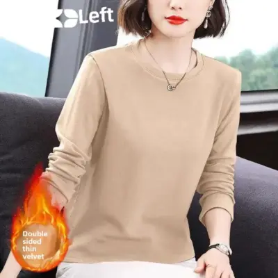 Novi ženski dugi rukav slim fit majica s okruglim izrezom u korejskom stilu - Višenamenska majica od termalnog poliesterskog vlakna sa dekorativnom končanicom.
