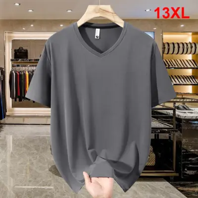 Plus Size T-shirt Men Summer V-neck Tshirts Fashion Casual Solid Color Short Sleeve Tops Tees MaleBigSize  Muška letnja majica velikih veličina