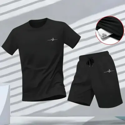 Novi Muški Komplet za Svaki Dan - Kratki Rukav T-shirt i Sportske Kratke Pantalone - Kvalitetna Letnja Odeća za Napolje i Joging.