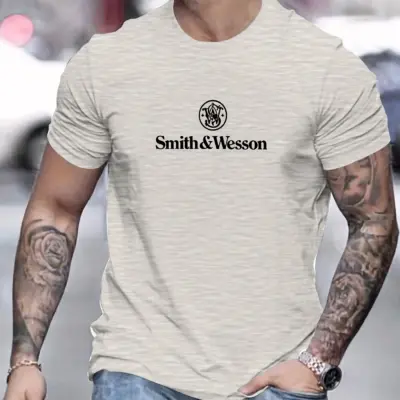 Casual men's cotton T-shirt with printed letter pattern