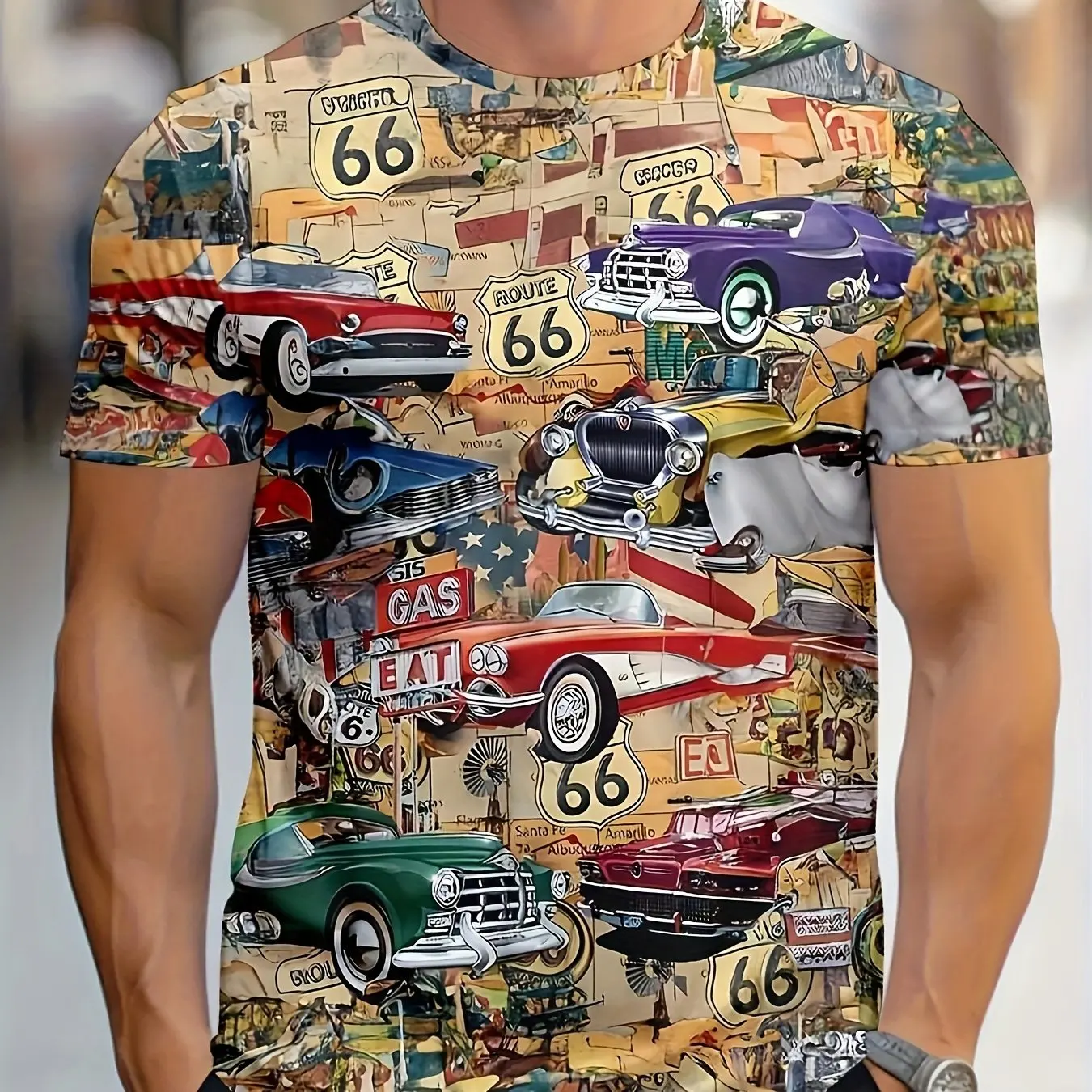 "Moderna muška majica sa 3D printom - Highway 66" - Slika 6