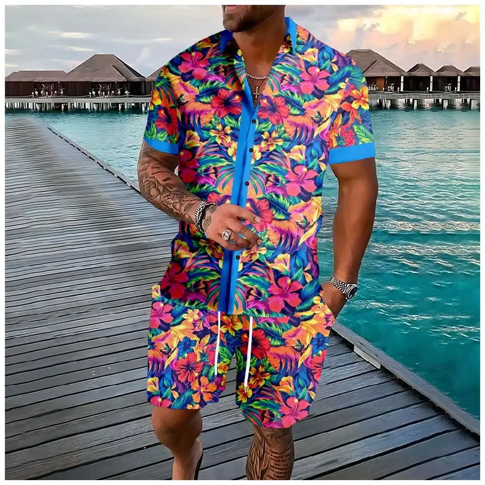 Havajka majica šortsevi palme flamingo 3D print casual letnji odevni set muškarci. - Slika 4