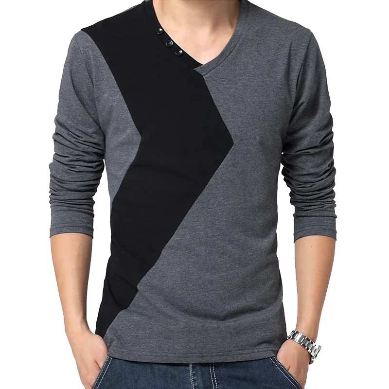 "BROWON Jesenji Muški T-Shirt sa Dugim Rukavima i V Izrezom" - Slika 3