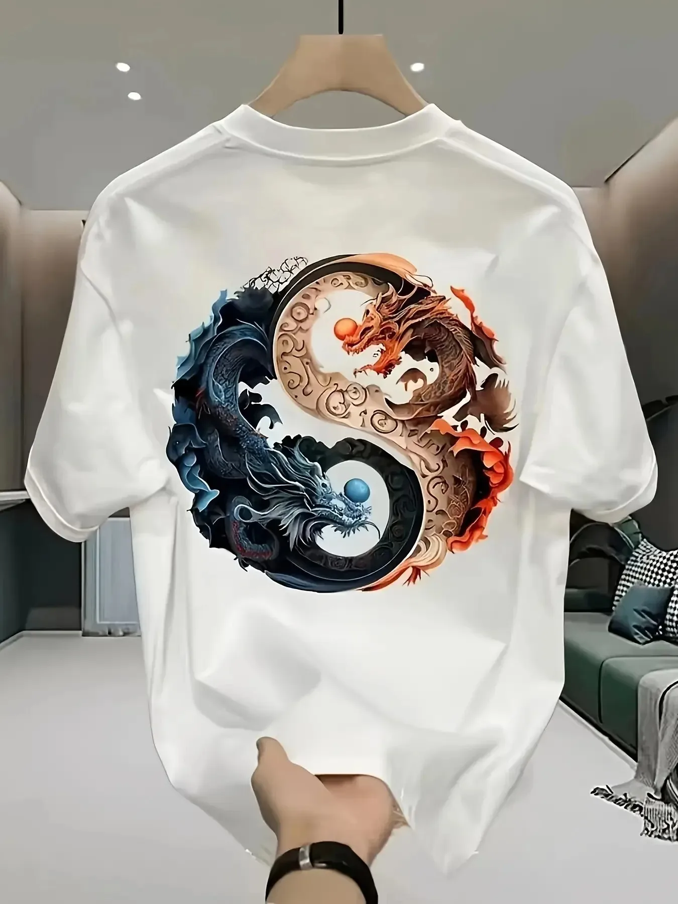 "Muška pamučna majica - Yin Yang uzorak ulične mode" - Slika 2