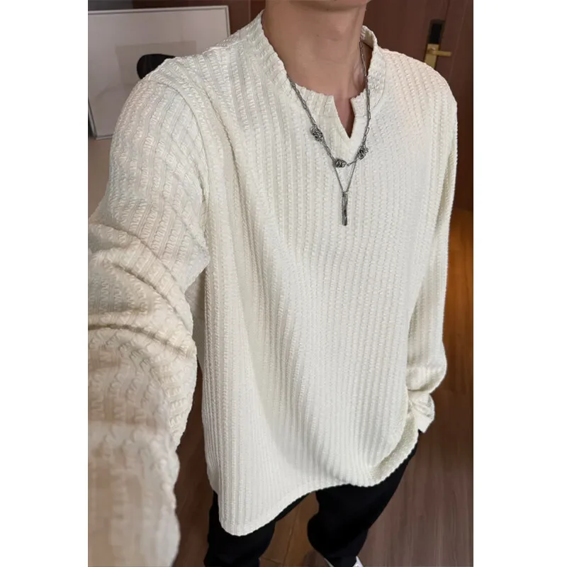 -shirt Korean Casual V-neck Long Sleeve T-shirt - Slika 5