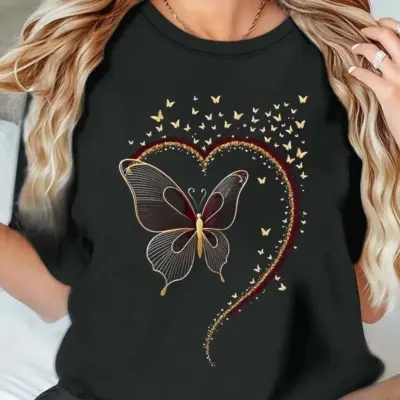 white t-shirt butterfly heart print - Nature's Romance