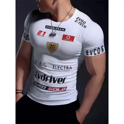 Novi Muški Modni T-Shirt s Otvorenim Dekolteom i Kratkim Rukavima, Pogodan za Trčanje, sa Printom Natpisa, Letnja Fitnes Majica za Mišiće