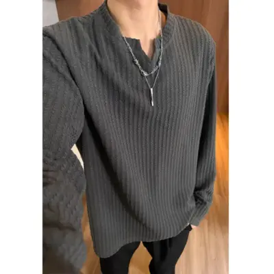 -shirt  Korean Casual V-neck Long Sleeve T-shirt
