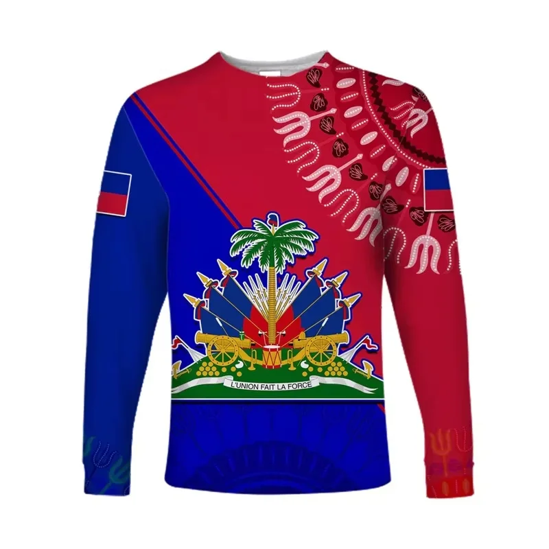 Haiti Flag 3D Long Sleeve Shirt - Slika 3