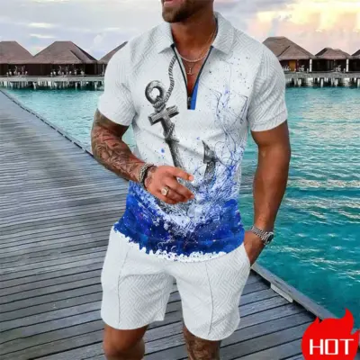 Morski muški polo set sa printom sidra - Bezvremenski stil za letnju sezonu