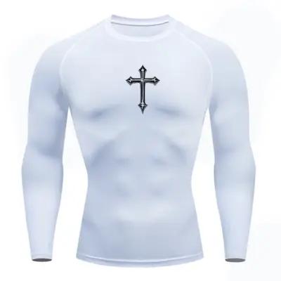 Muška kompresiona majica sa krstom, sportska majica hrišćanskog motiva, za teretanu i trčanje. Men's Cross Compression Shirt