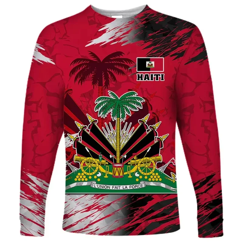 Haiti Flag 3D Long Sleeve Shirt - Slika 4