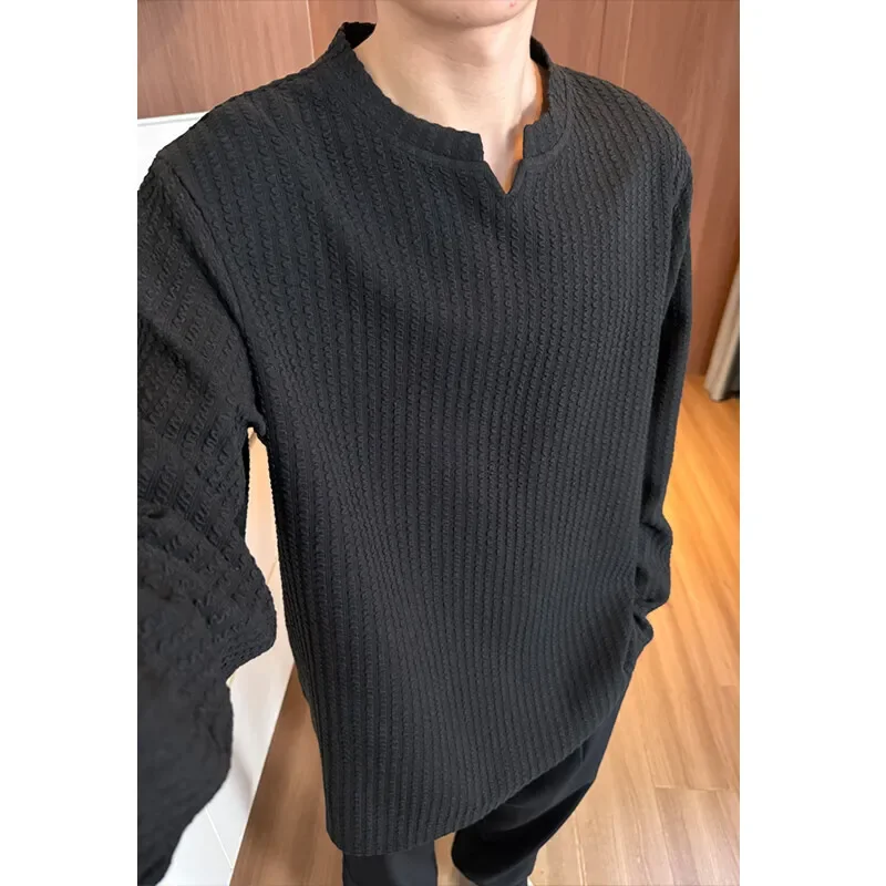 -shirt Korean Casual V-neck Long Sleeve T-shirt - Slika 4