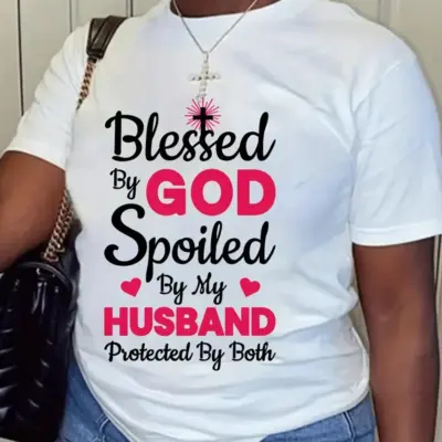 Slogan Print T-shirt Plus Size Women's Casual