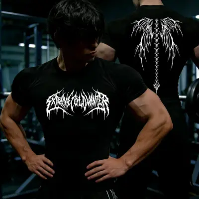 Komprimirana majica za fitnes sa grafikom Thorny Wings i kratkim rukavima