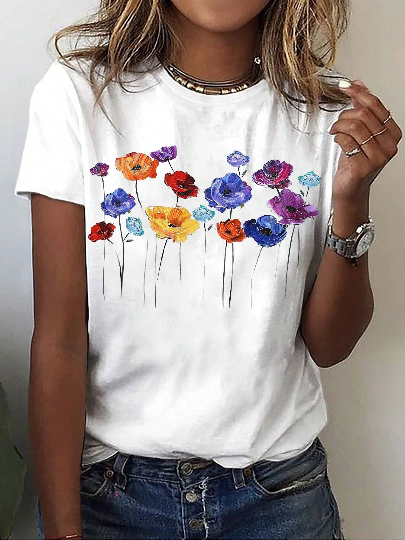 Geometric Floral Print T-Shirt
