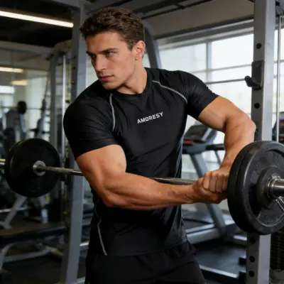 Fitnes majica sa kratkim rukavima od sjajnog spandeksa za muškarce AMORESY Uranus.